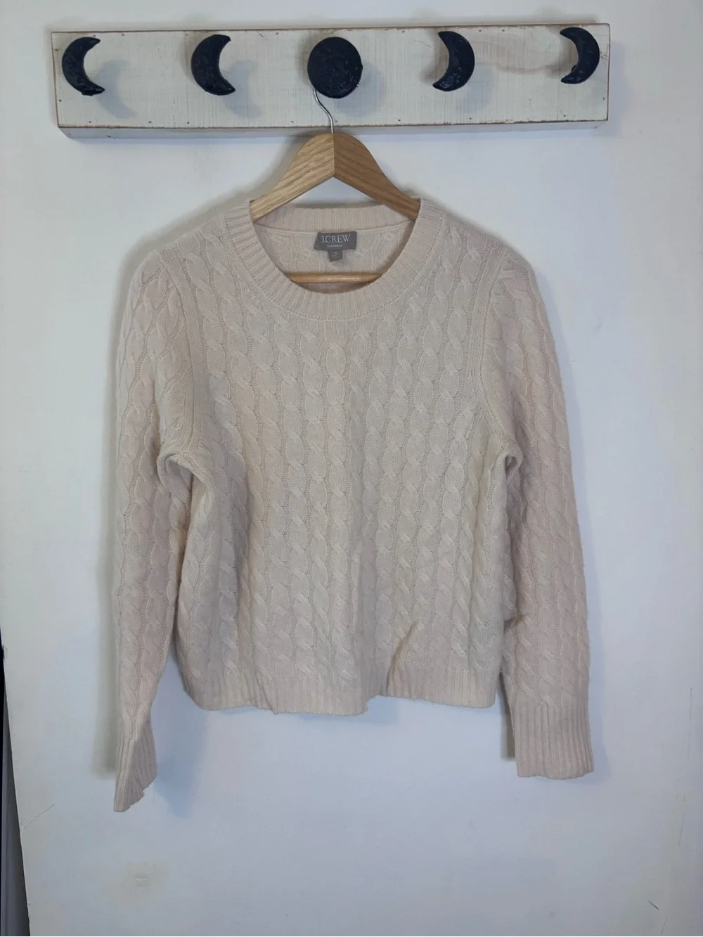 J. Crew Cream Cable-Knit Cashmere Crewneck Sweater